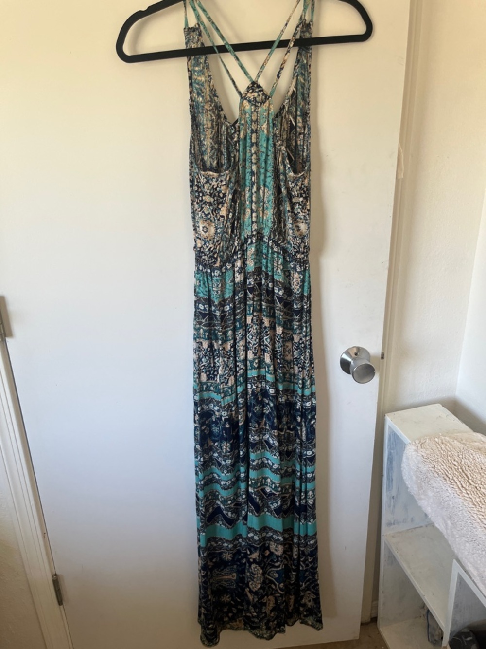 Angie comfy Maxi Dress in with strappy halter style straps adjustable waist